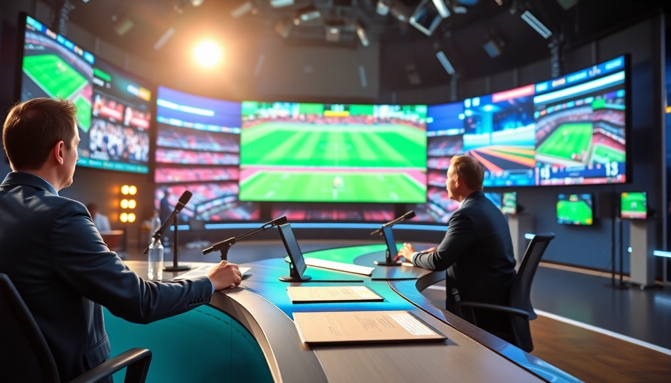 Dynamic sports broadcasting studio showcasing real-time updates on major events.